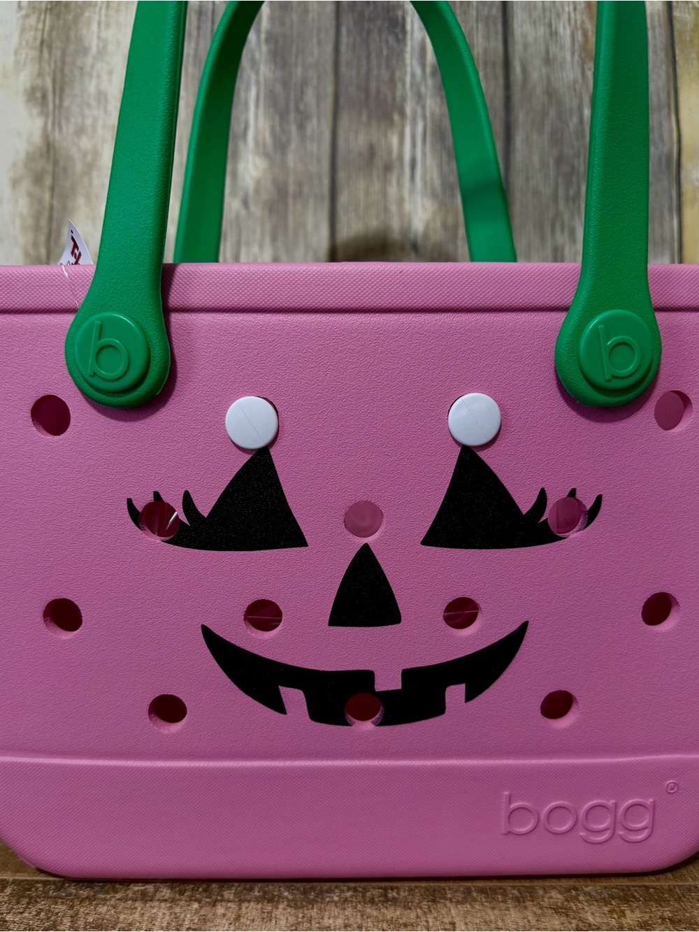 BOGG BAG Pink Tote with Green Handles - Jack-O'-Lantern Cutout - Picture 2 of 4